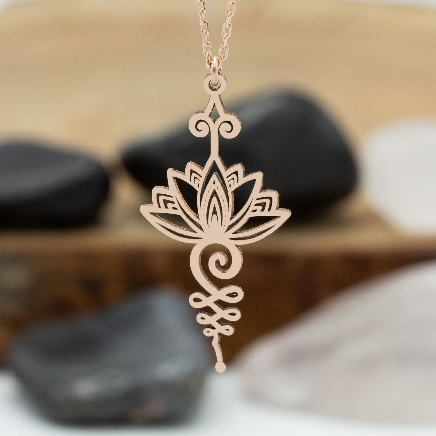 925 Sterling Silver Lotus Unalome Pendant Necklace - Spiritual Yoga Jewelry