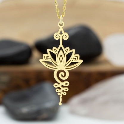 925 Sterling Silver Lotus Unalome Pendant Necklace - Spiritual Yoga Jewelry