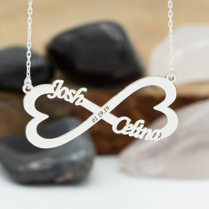 925 Sterling Silver Heart Shaped Infinity Name Necklace