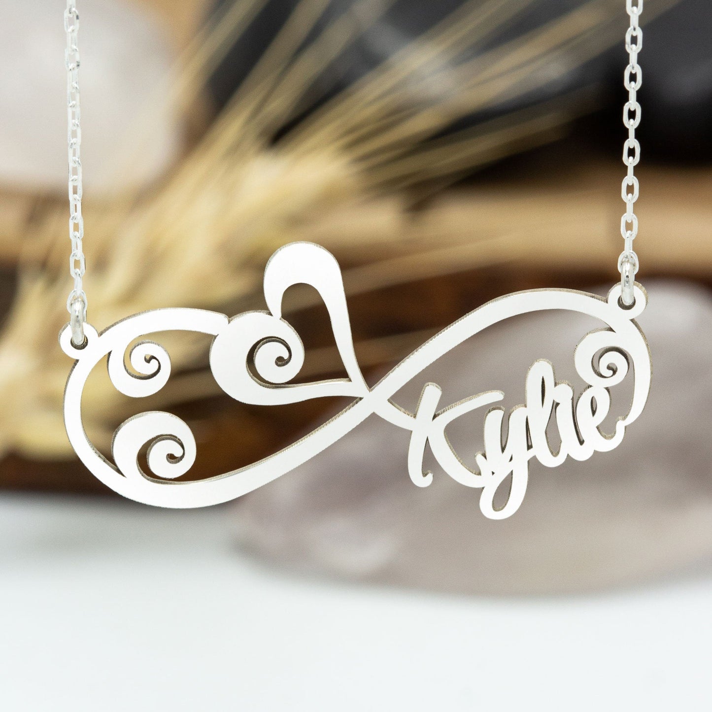 925 Sterling Silver Dainty Heart Infinity Name Necklace