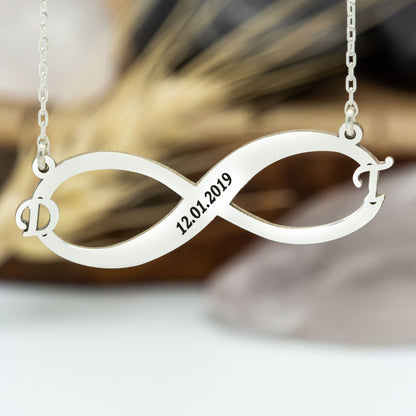 925 Sterling Silver Initials Infinity Necklace