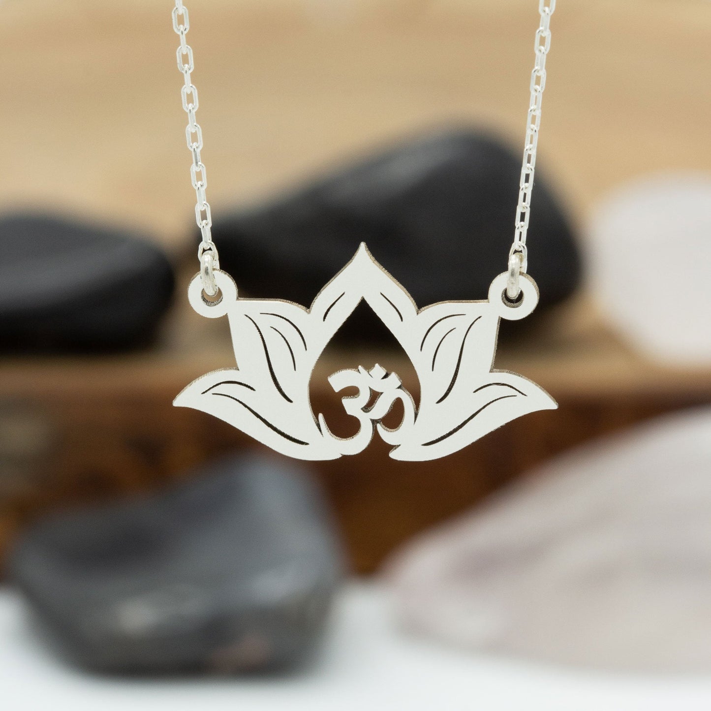 925 Sterling Silver Lotus Flower Necklace with Aum Symbol Necklace