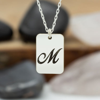 925 Sterling Silver Personalised Initial Tag Necklace Gold