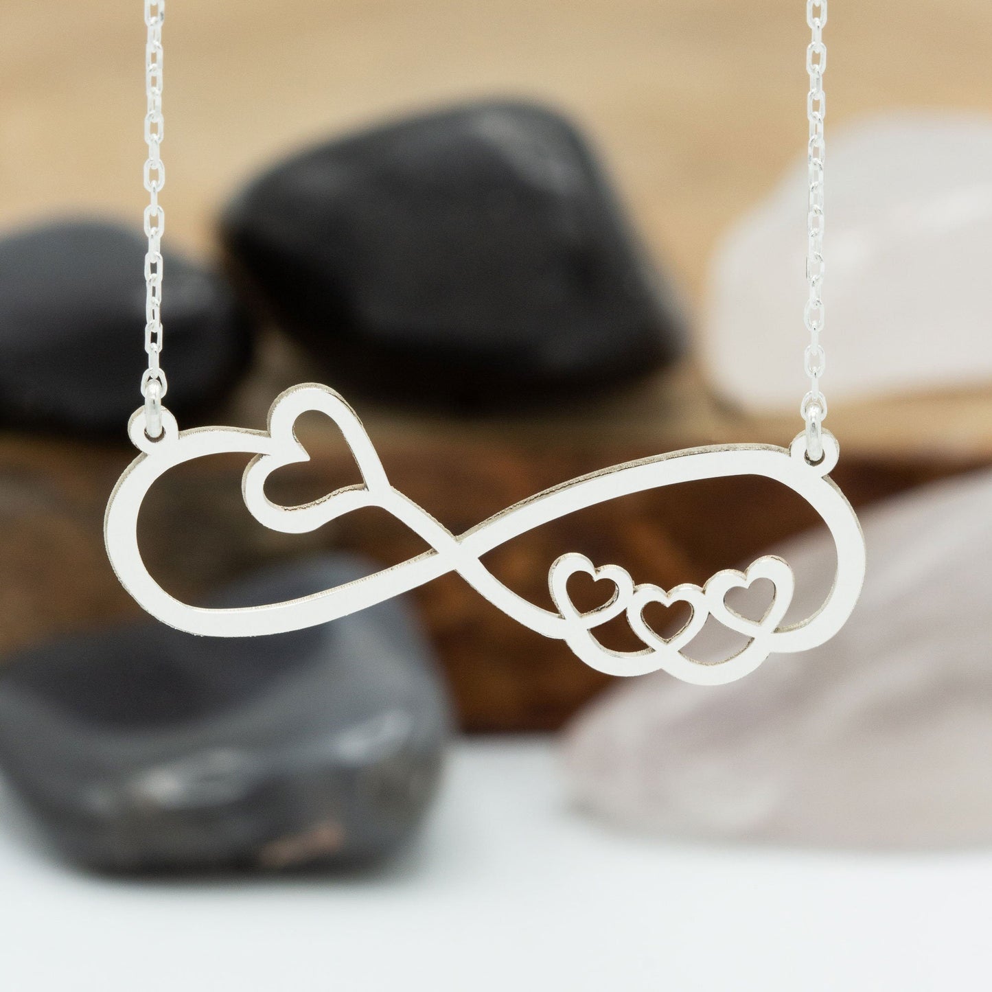 925 Sterling Silver Infinity Necklace with Hearts