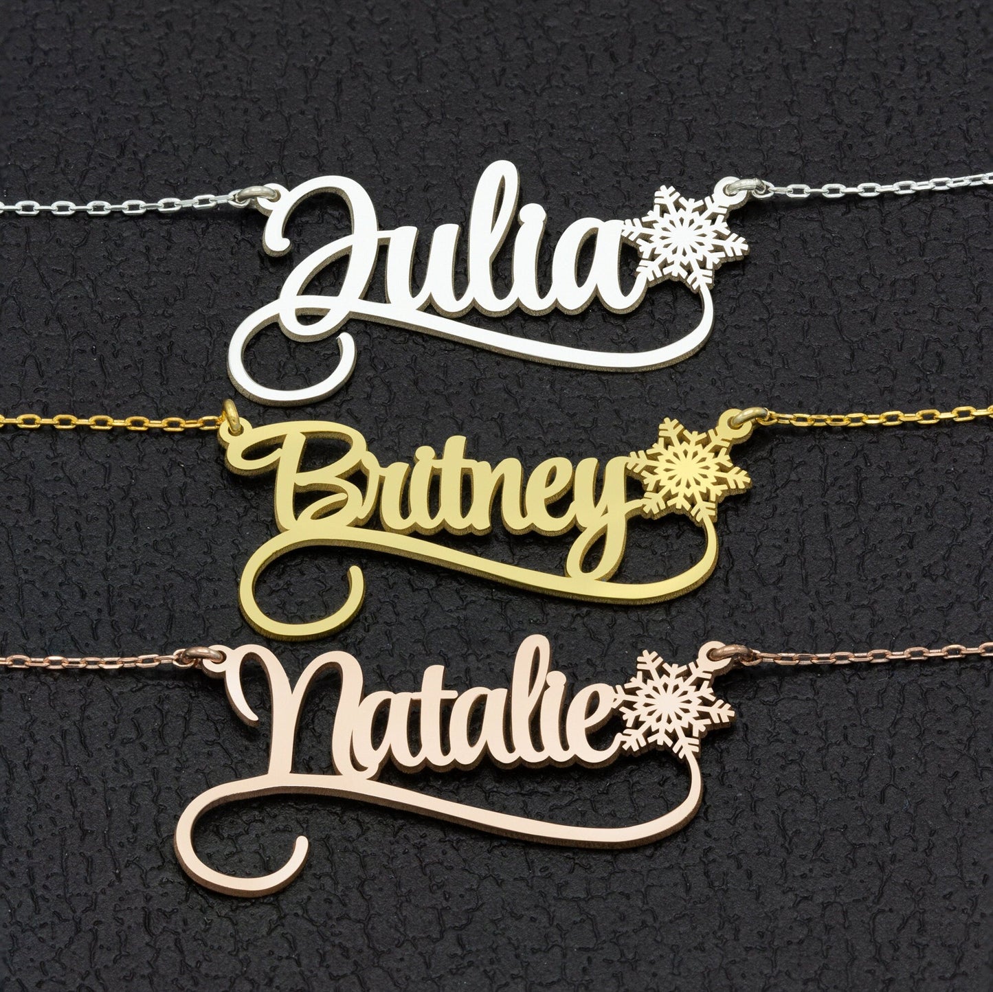 925 Sterling Silver Personalized Name Necklace with Snowflake