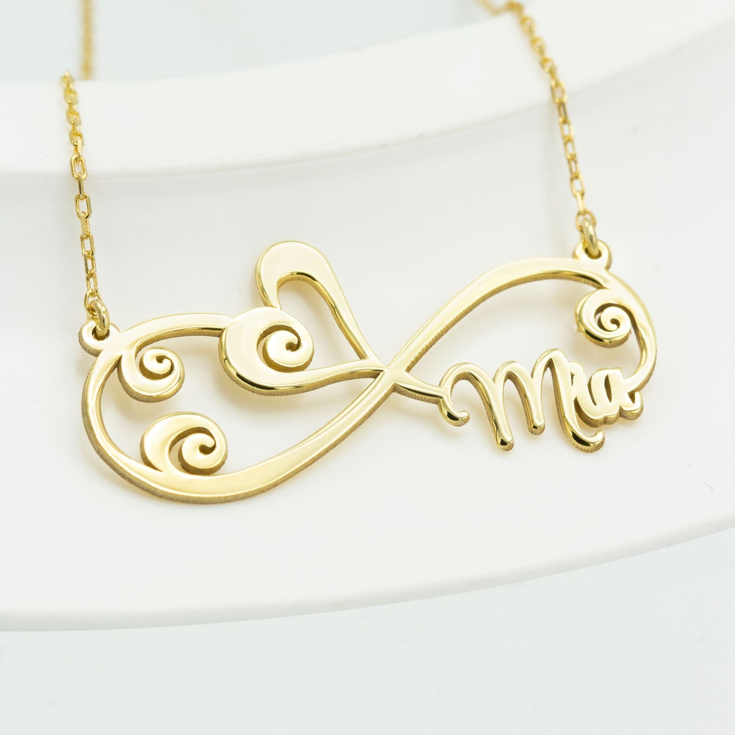 925 Sterling Silver Dainty Heart Infinity Name Necklace