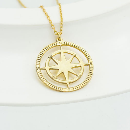 925 Sterling Silver Compass Necklace