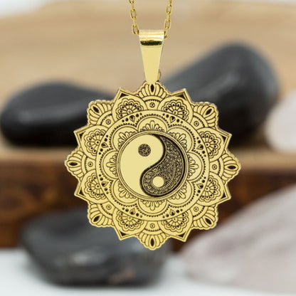 925 Sterling Silver Life Of Flower Mandala with Yin Yang Necklace - Taoism Jewelry