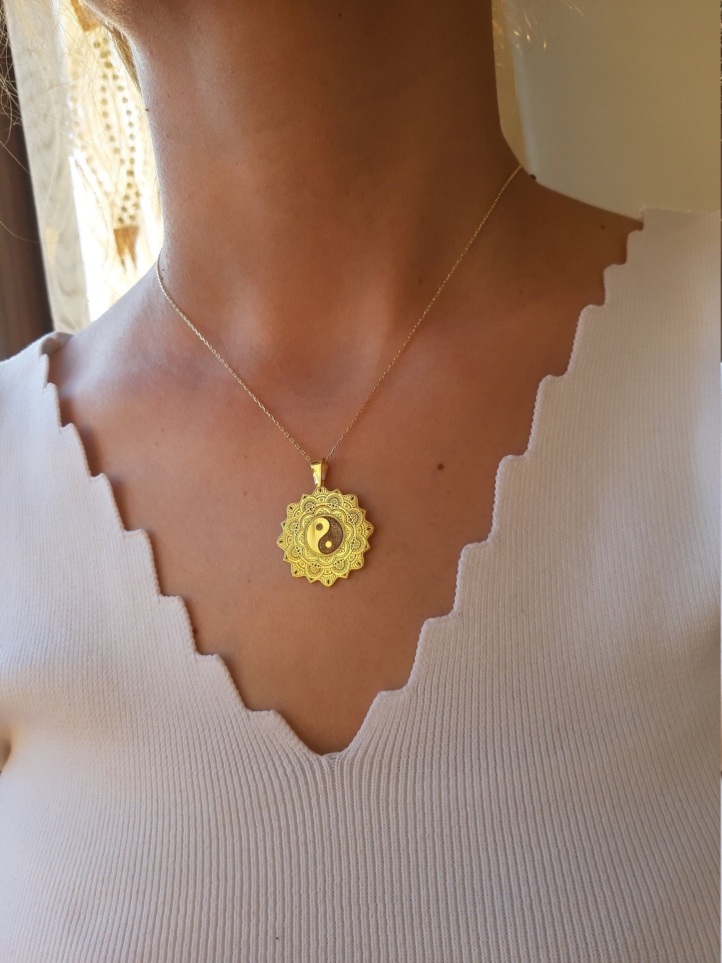 925 Sterling Silver Life Of Flower Mandala with Yin Yang Necklace - Taoism Jewelry