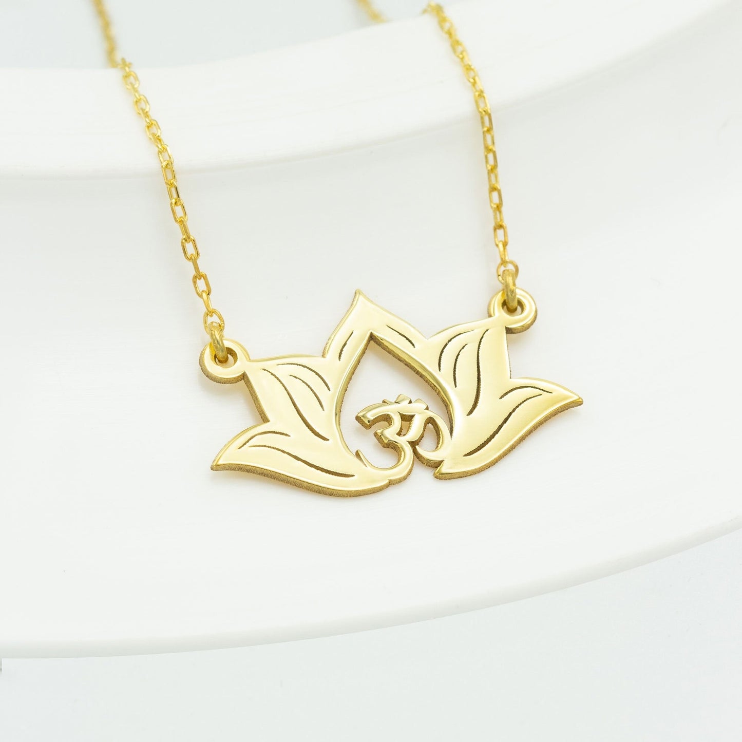 925 Sterling Silver Lotus Flower Necklace with Aum Symbol Necklace