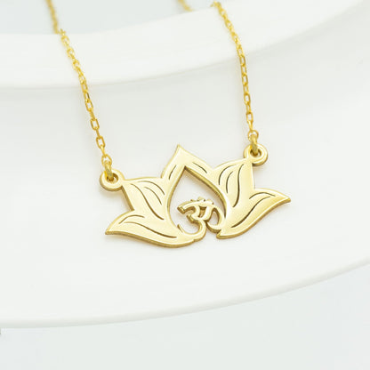 925 Sterling Silver Lotus Flower Necklace with Aum Symbol Necklace
