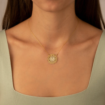925 Sterling Silver Lotus Necklace With Letter