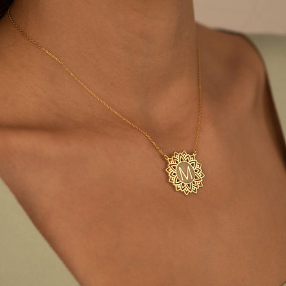 925 Sterling Silver Lotus Necklace With Letter