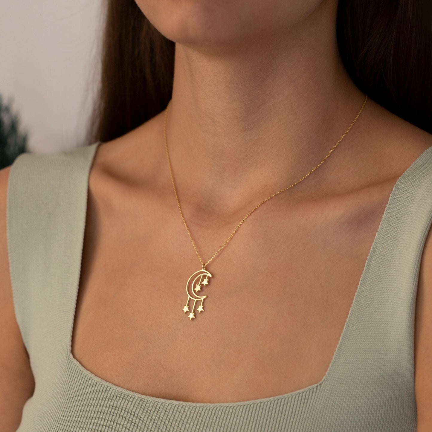 925 Sterling Silver Moon And Star Necklace