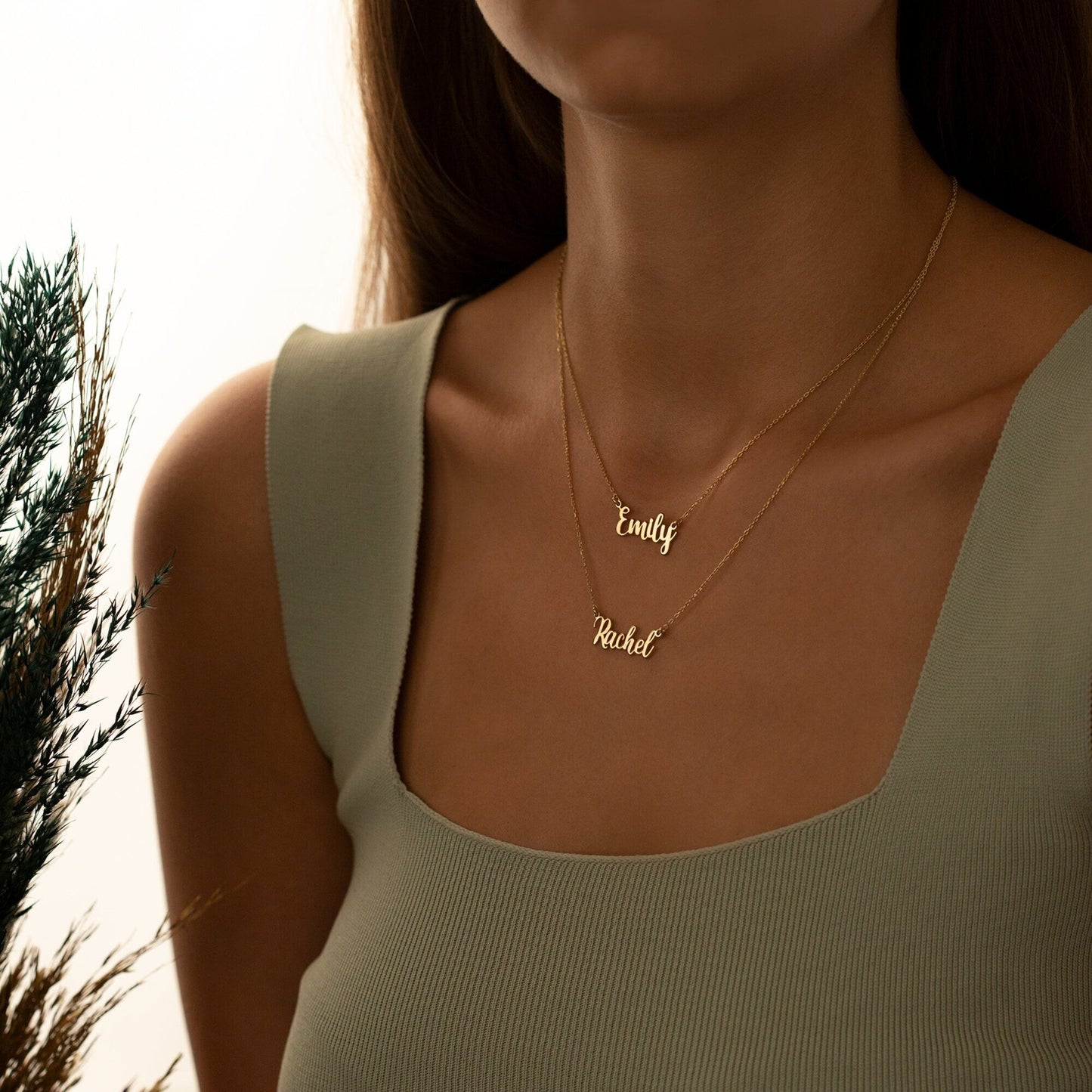925 Sterling Silver Personalized Double Name Double Chain Necklace