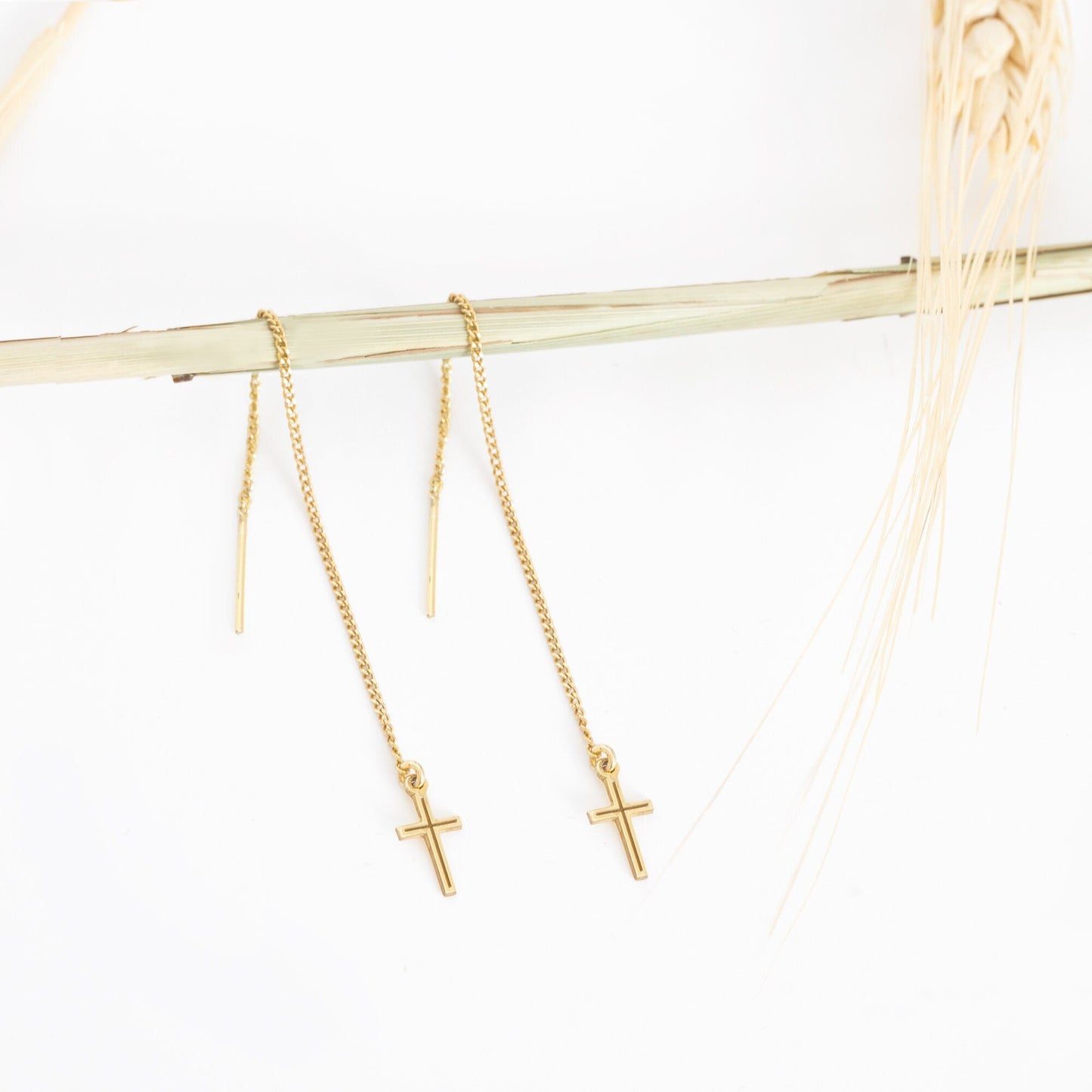 925 Sterling Silver Threader Cross Earring