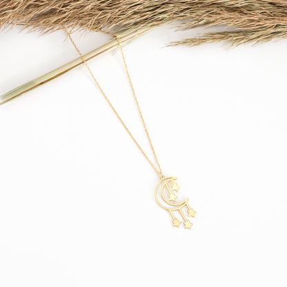 925 Sterling Silver Moon And Star Necklace