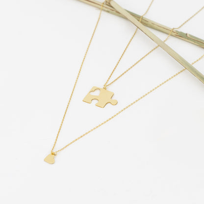 925 Sterling Silver Couple Puzzle and Heart Necklace