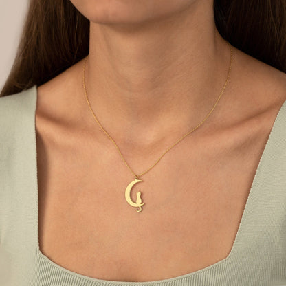 925 Sterling Silver Cat Moon Necklace