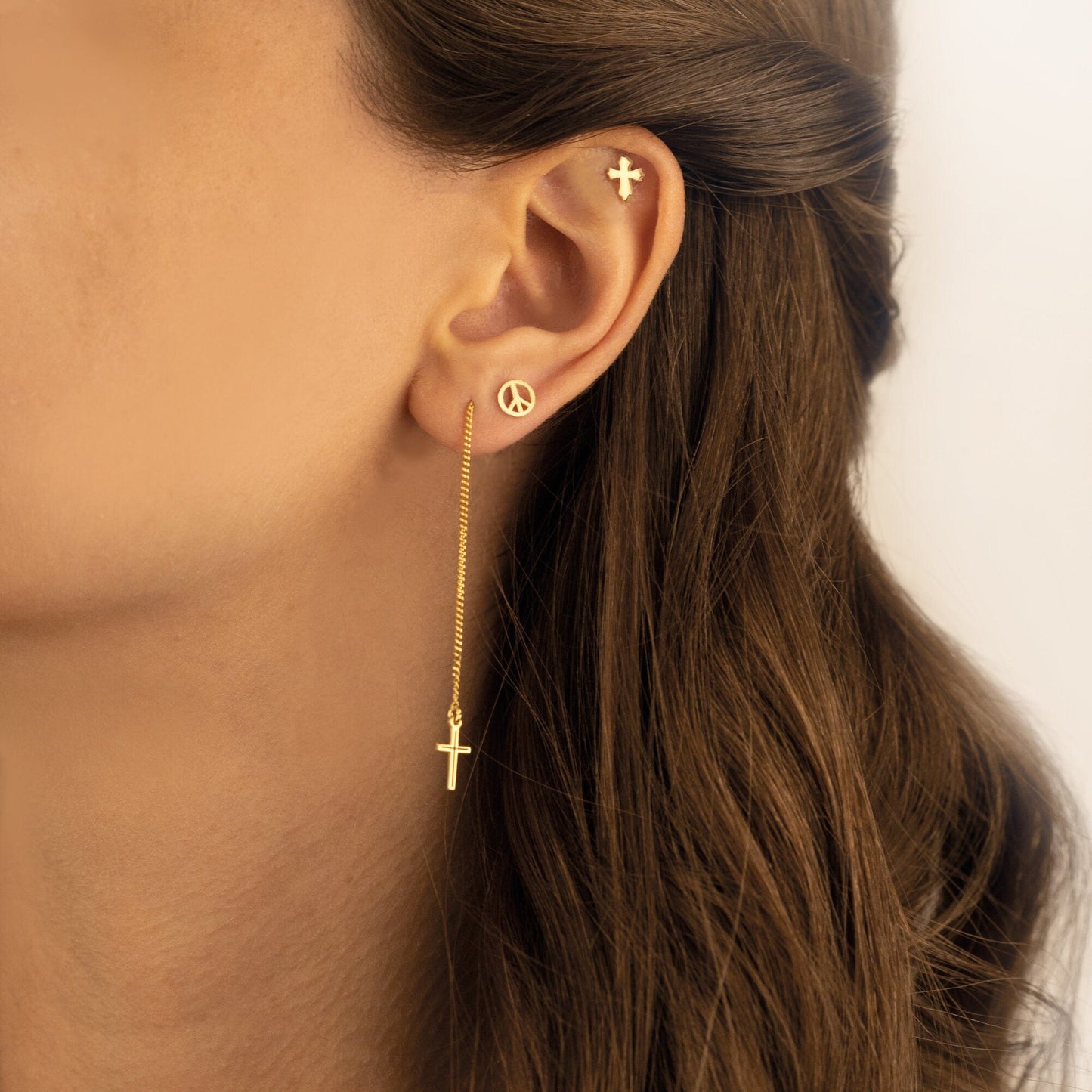 925 Sterling Silver Threader Cross Earring