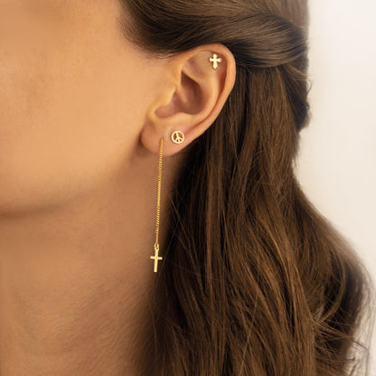 925 Sterling Silver Threader Cross Earring