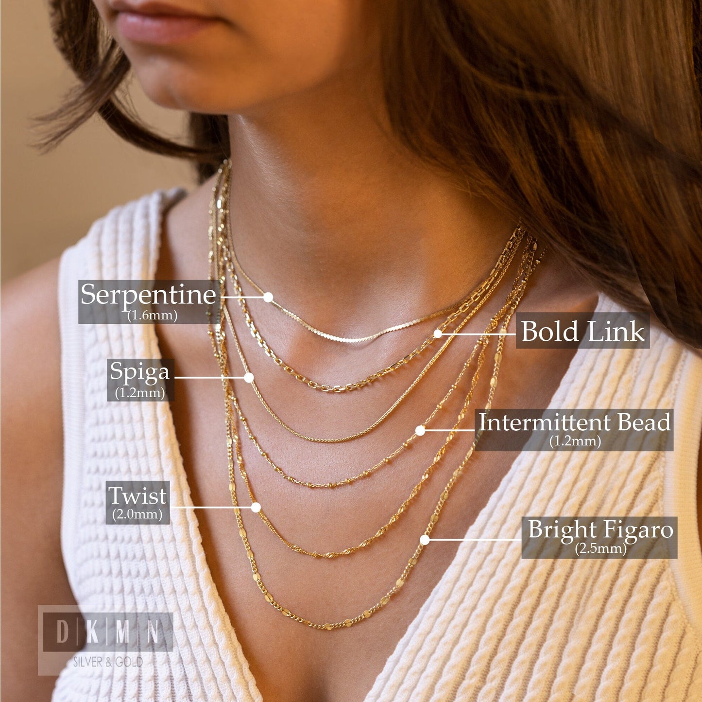 925 Sterling Silver Delicate Gold Twist Chain Necklace