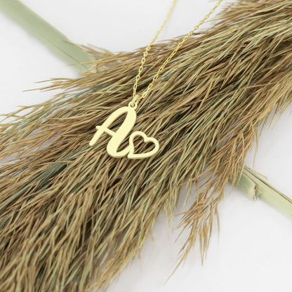 925 Sterling Silver Initial Necklace With Heart