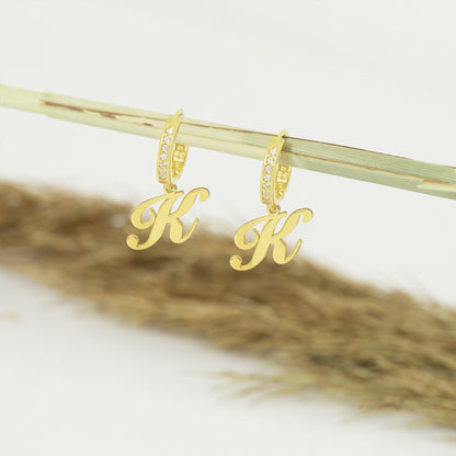 925 Sterling Silver Pave Initial Earring