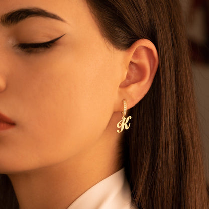925 Sterling Silver Pave Initial Earring
