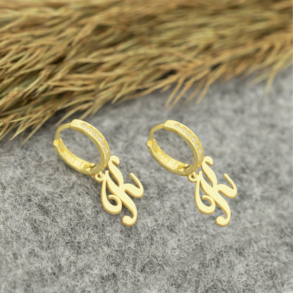 925 Sterling Silver Pave Initial Earring