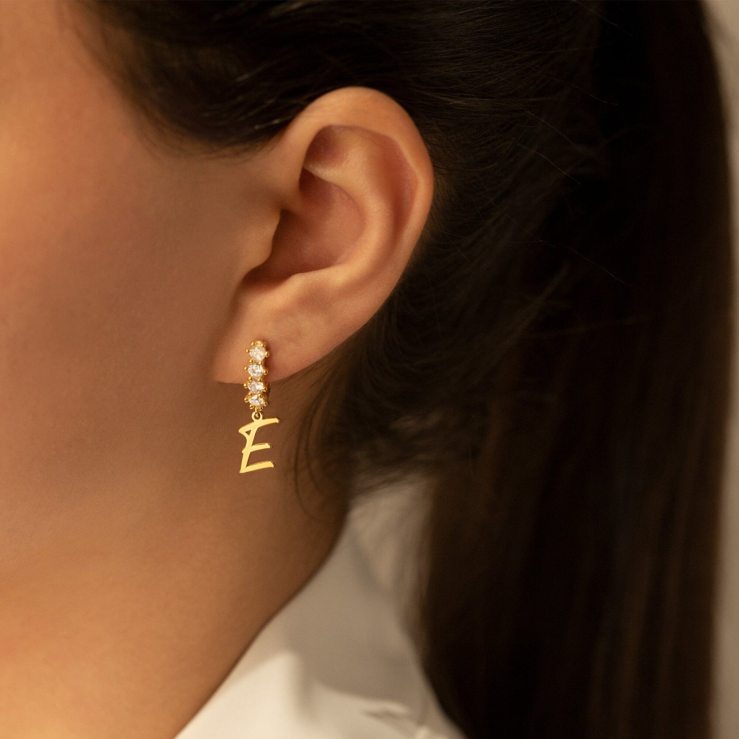 925 Sterling Silver Pave Initial Hoop Earrings