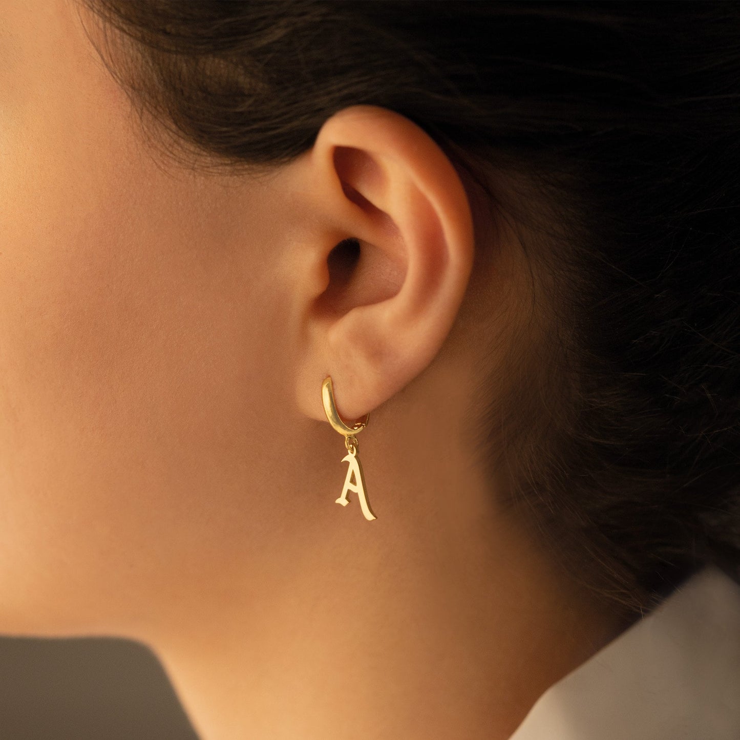 925 Sterling Silver Initial Hoop Earring