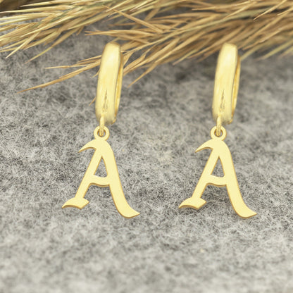 925 Sterling Silver Initial Hoop Earring