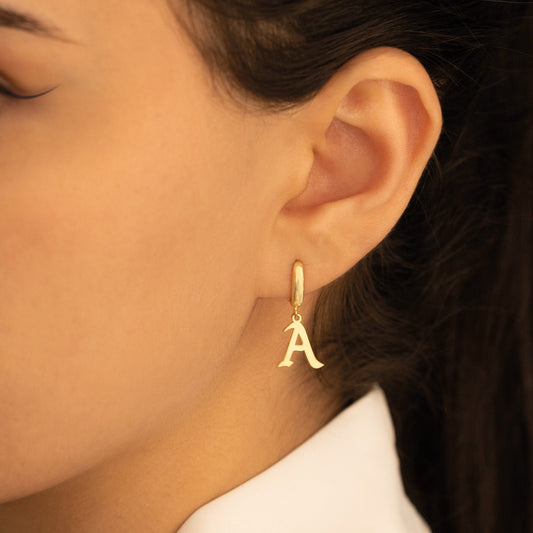 925 Sterling Silver Initial Hoop Earring