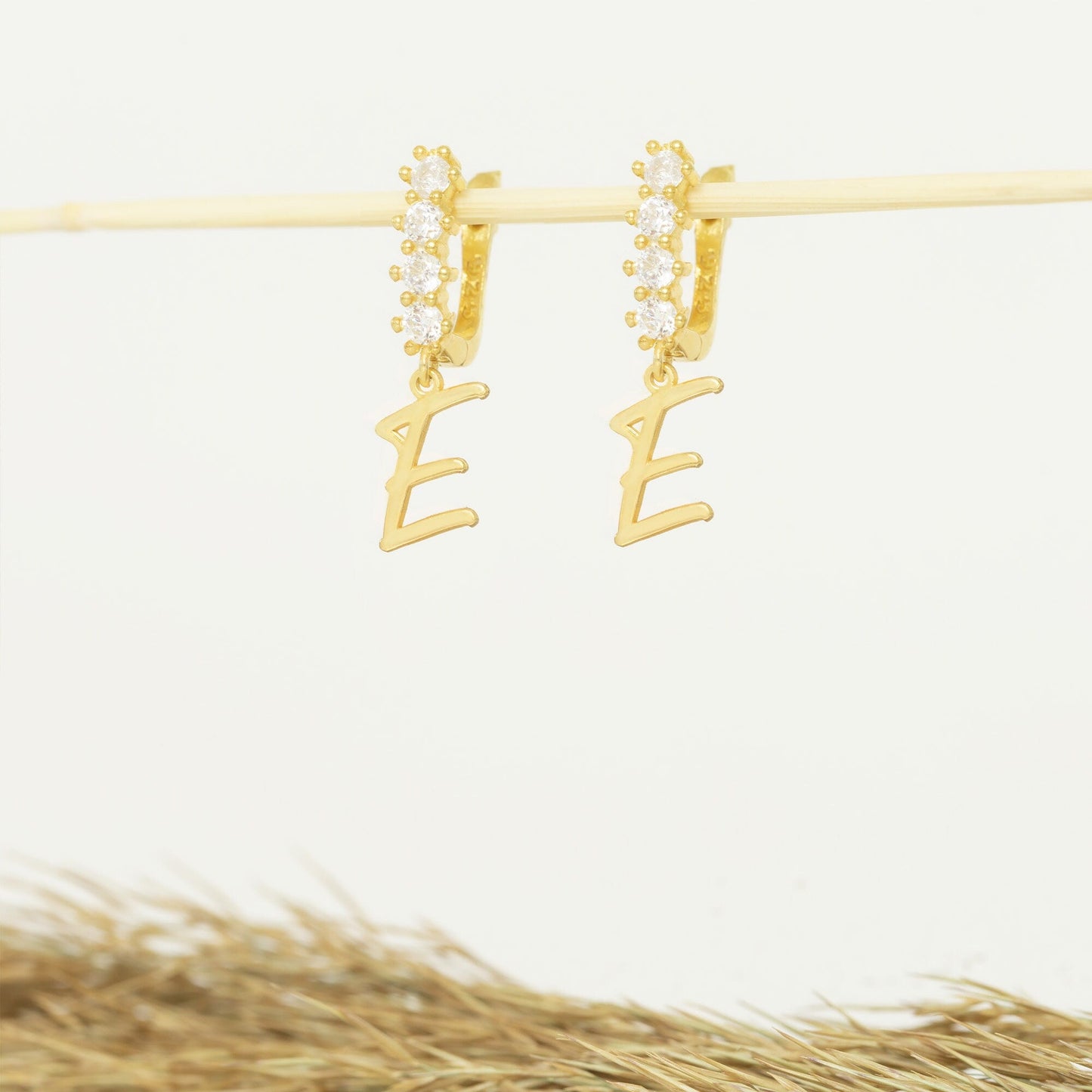 925 Sterling Silver Pave Initial Hoop Earrings