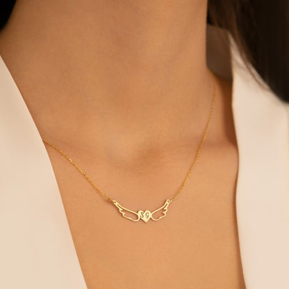 925 Sterling Silver Initial Angel Wings Love Necklace