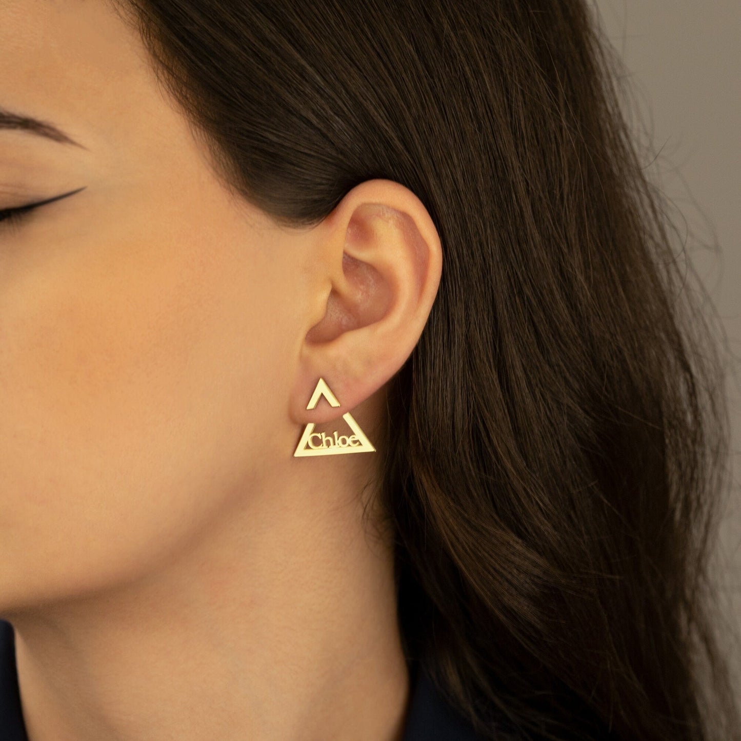 925 Sterling Silver Triangle Ear Jacket Name Earrings