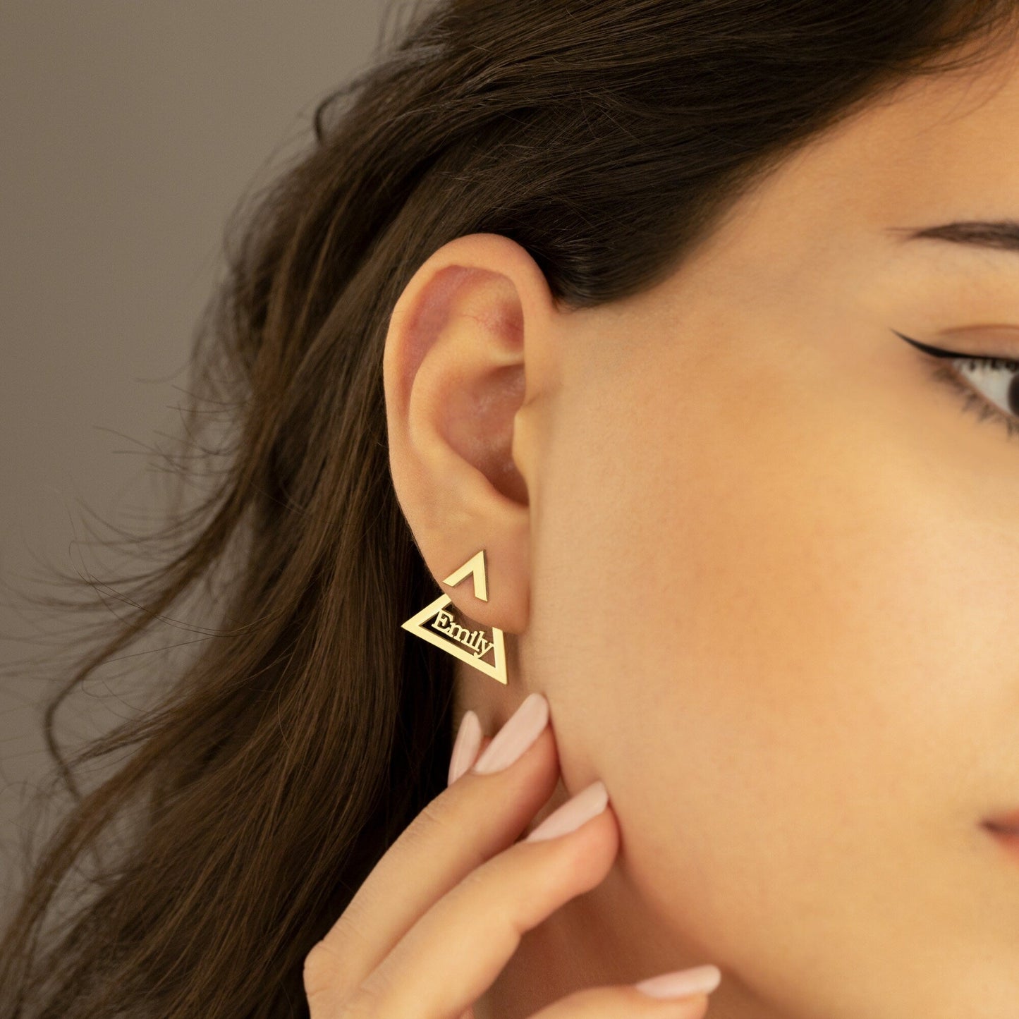 925 Sterling Silver Triangle Ear Jacket Name Earrings