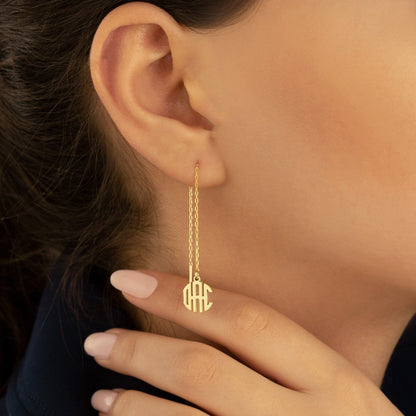 925 Sterling Silver Threader Monogram Earrings