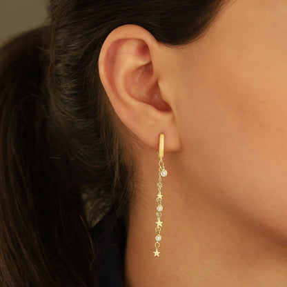 925 Sterling Silver Threader Stars Hoop Earring