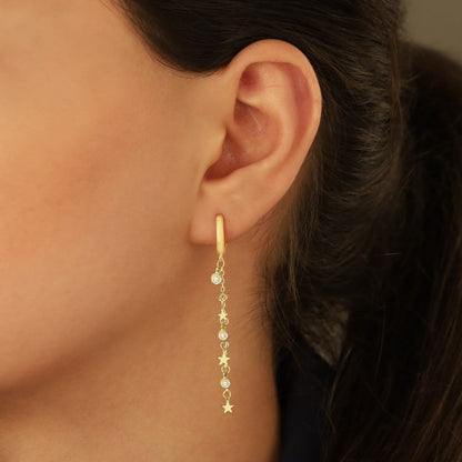 925 Sterling Silver Threader Stars Hoop Earring