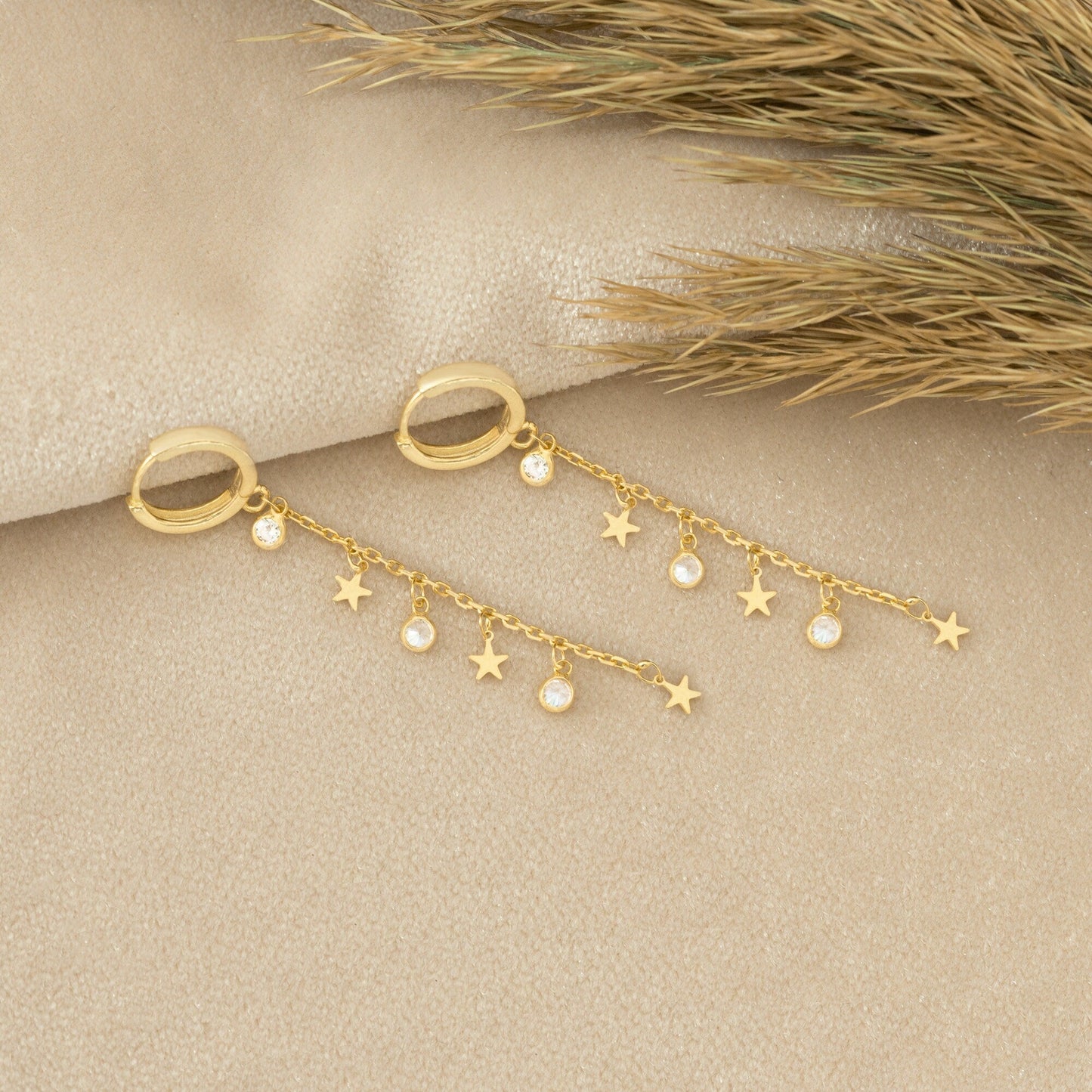 925 Sterling Silver Threader Stars Hoop Earring