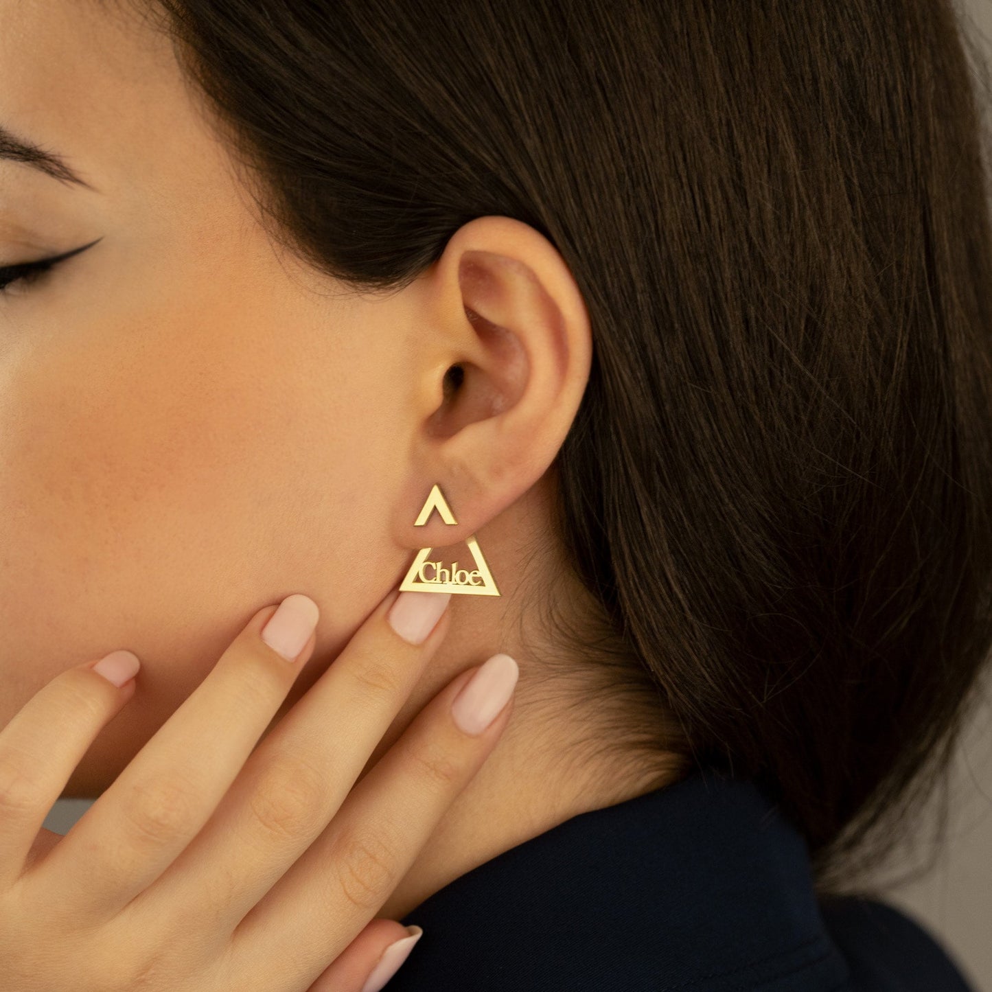 925 Sterling Silver Triangle Ear Jacket Name Earrings
