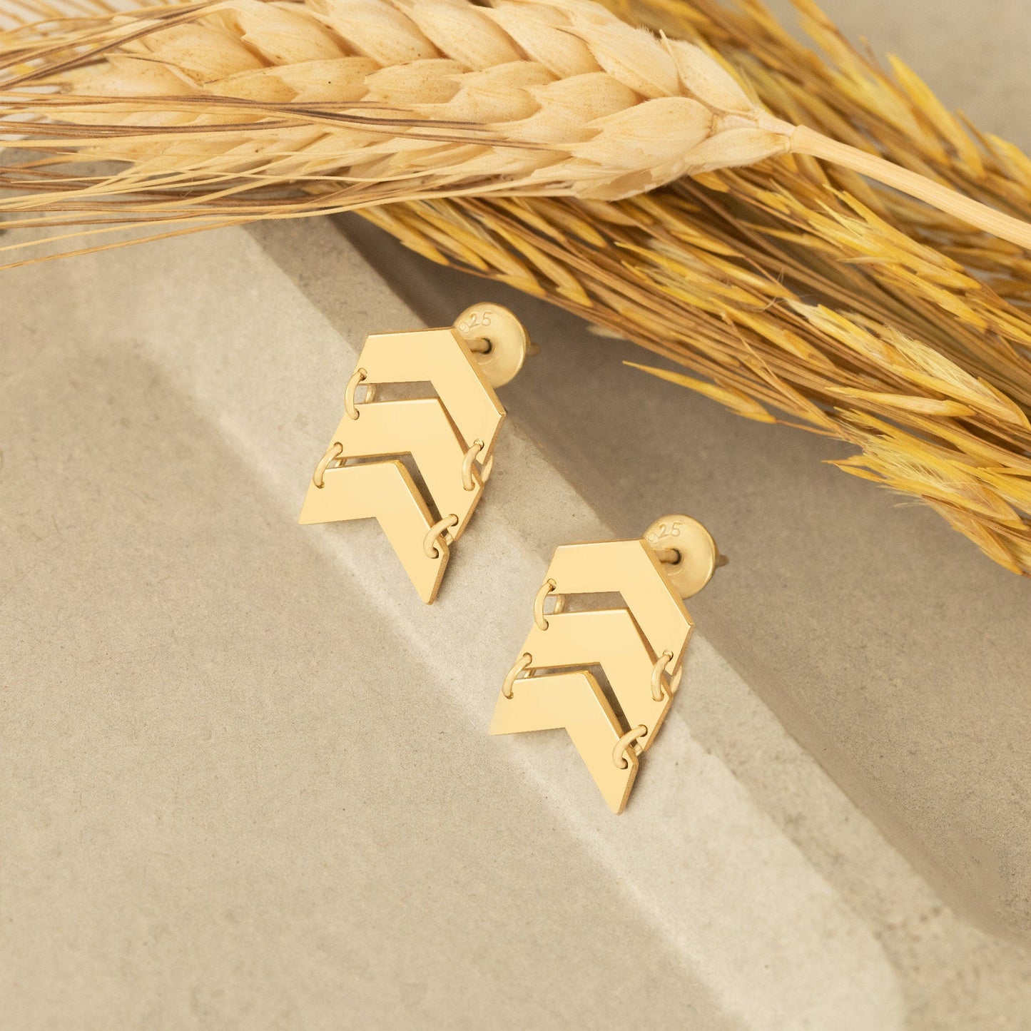 925 Sterling Silver Triple Rank Chevron Arrow Earring