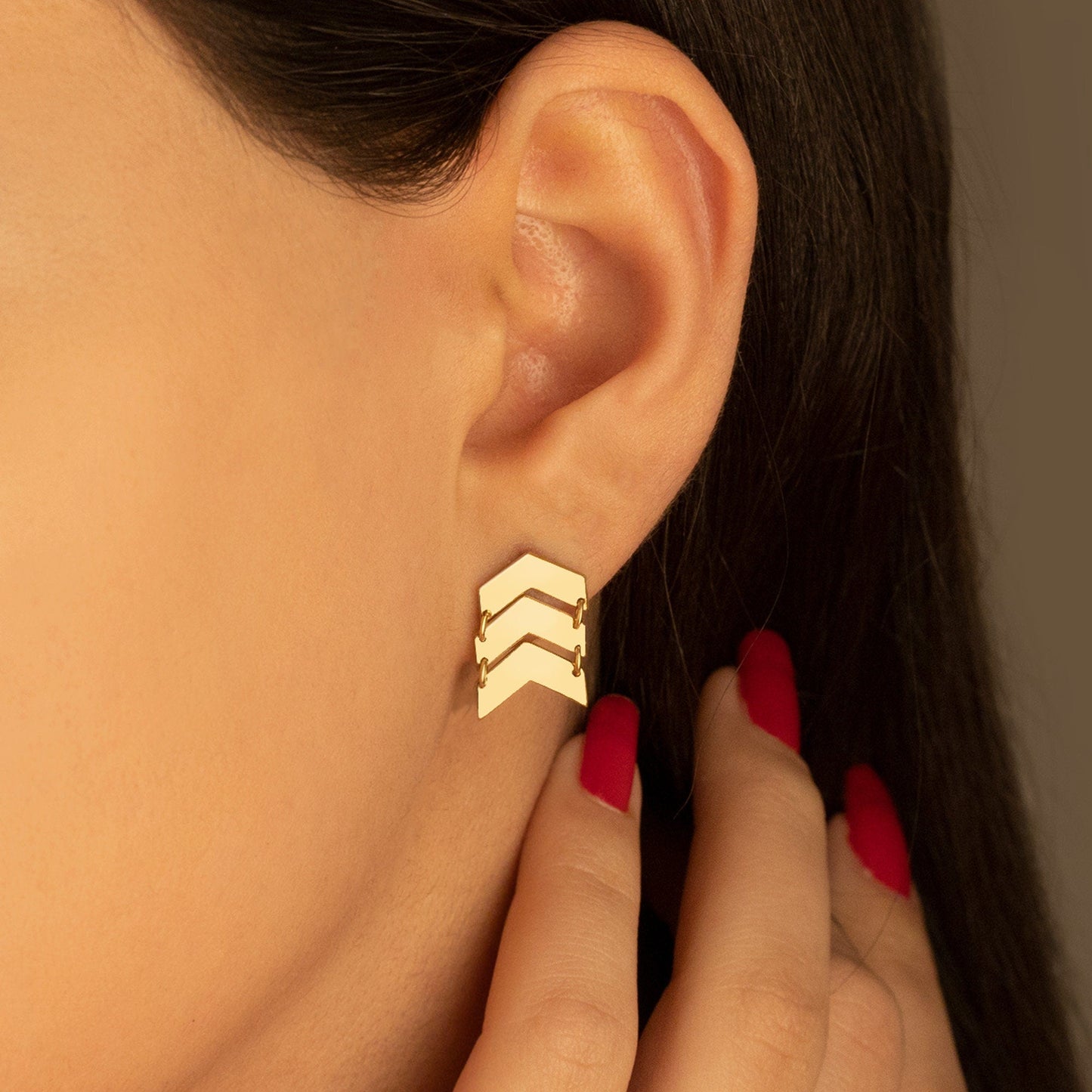 925 Sterling Silver Triple Rank Chevron Arrow Earring