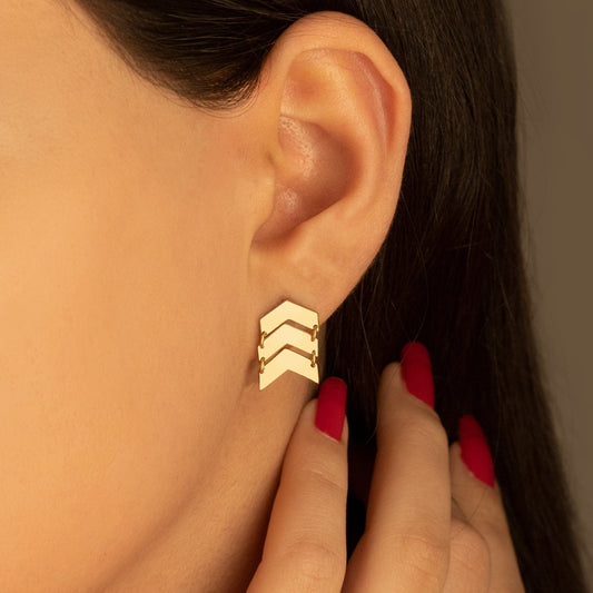 925 Sterling Silver Triple Rank Chevron Arrow Earring