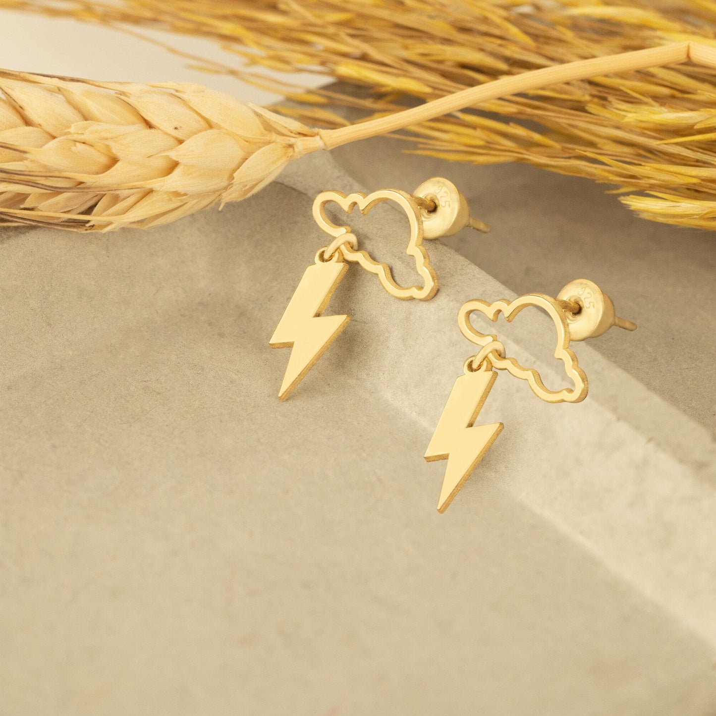 925 Sterling Silver Cloud and Lightning Dangle Earrings