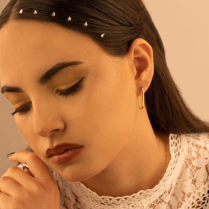 925 Sterling Silver Unique Oblong Hoop Earrings