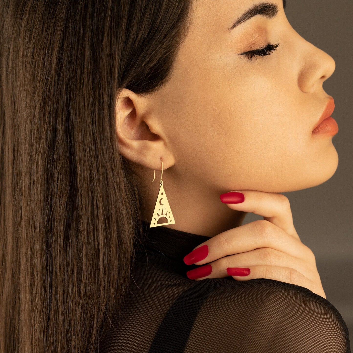 925 Sterling Silver Triangle Celestial Earrings