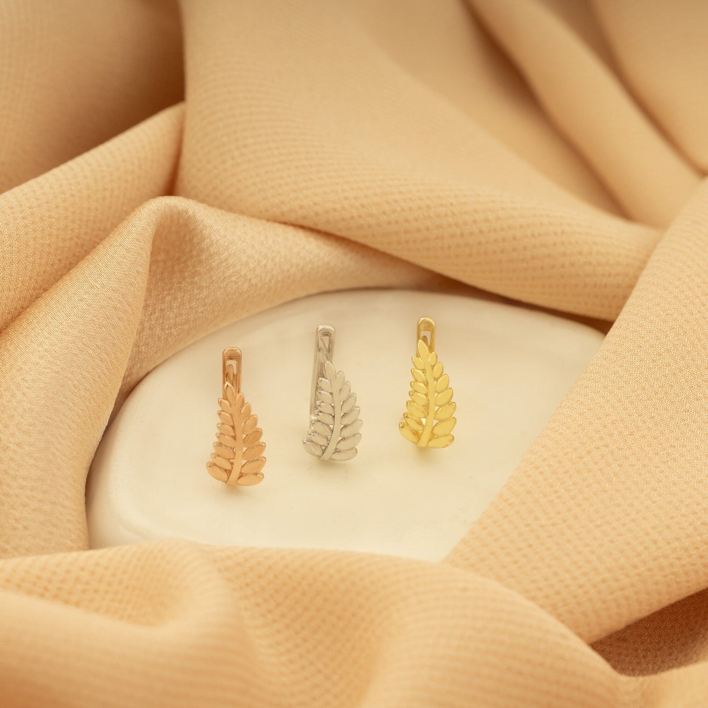 925 Sterling Silver Leaves Hoop Earrings